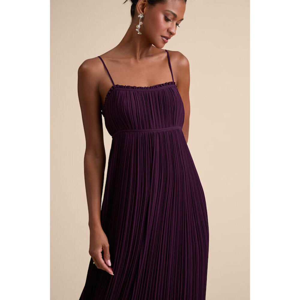 Lulus Delina Plum Plisse Chiffon Tie-back Maxi Dress Purple - Size M